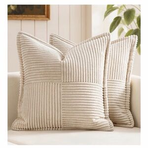 Cream Ribbed Throw Pillows Covers, Pack of 2, 20 x 20